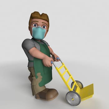 3D Render of Cartoon Shop Keeper Character