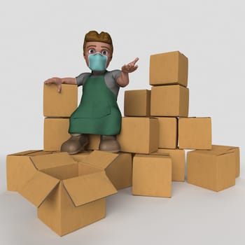3D Render of Cartoon Shop Keeper Character