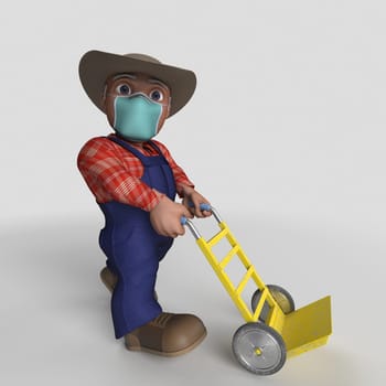 3D Render of Cartoon Farmer Character