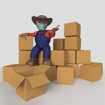 3D Render of Cartoon Farmer Character