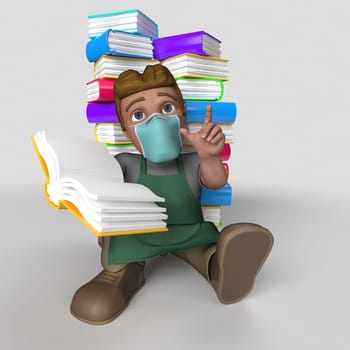 3D Render of Cartoon Shop Keeper Character
