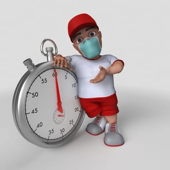 3D Render of Cartoon Sports Character in face mask