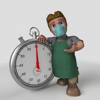3D Render of Cartoon Shop Keeper Character