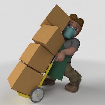 3D Render of Cartoon Shop Keeper Character