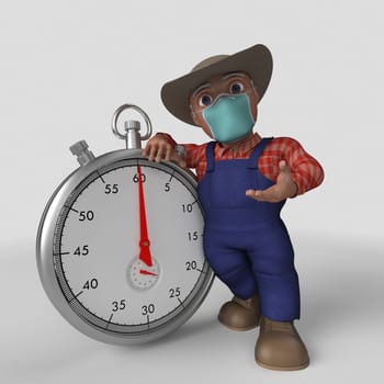 3D Render of Cartoon Farmer Character