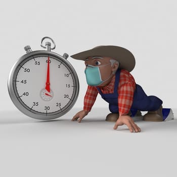 3D Render of Cartoon Farmer Character