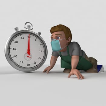3D Render of Cartoon Shop Keeper Character