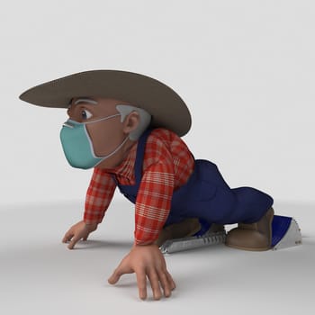 3D Render of Cartoon Farmer Character
