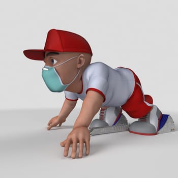 3D Render of Cartoon Sports Character in face mask