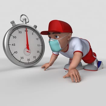 3D Render of Cartoon Sports Character in face mask