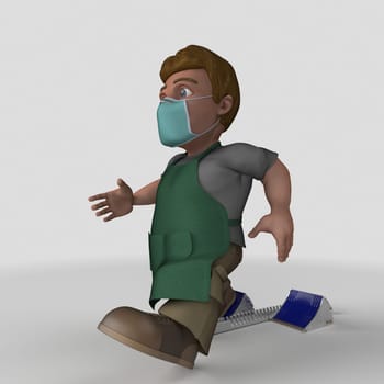 3D Render of Cartoon Shop Keeper Character
