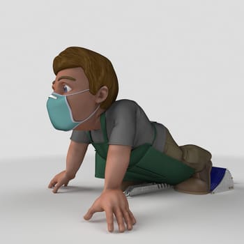 3D Render of Cartoon Shop Keeper Character