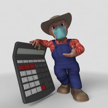 3D Render of Cartoon Farmer Character