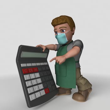 3D Render of Cartoon Shop Keeper Character