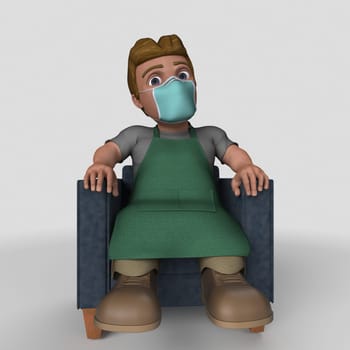 3D Render of Cartoon Shop Keeper Character
