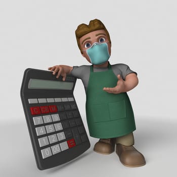 3D Render of Cartoon Shop Keeper Character