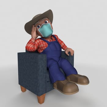 3D Render of Cartoon Farmer Character