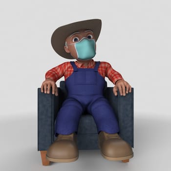 3D Render of Cartoon Farmer Character