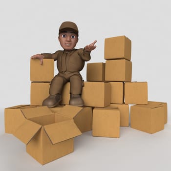 3D Render of Cartoon Delivery Driver