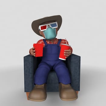3D Render of Cartoon Farmer Character