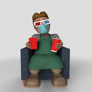 3D Render of Cartoon Shop Keeper Character