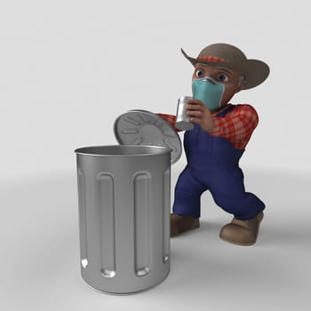 3D Render of Cartoon Farmer Character