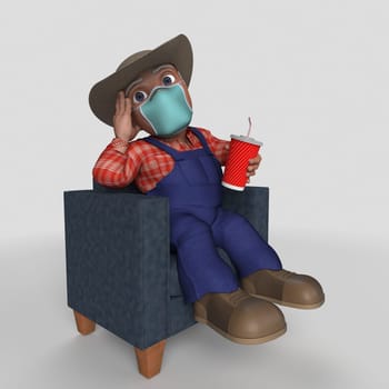 3D Render of Cartoon Farmer Character