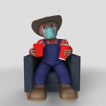 3D Render of Cartoon Farmer Character