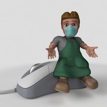 3D Render of Cartoon Shop Keeper Character