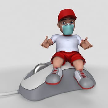 3D Render of Cartoon Sports Character in face mask