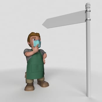 3D Render of Cartoon Shop Keeper Character