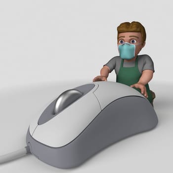 3D Render of Cartoon Shop Keeper Character