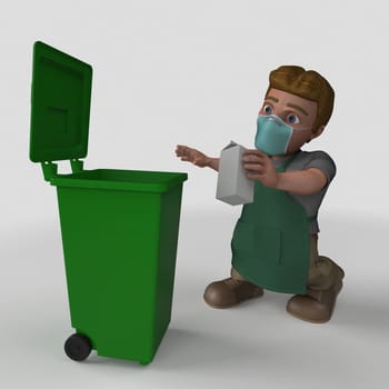 3D Render of Cartoon Shop Keeper Character
