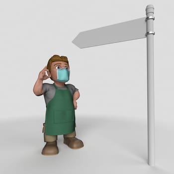 3D Render of Cartoon Shop Keeper Character