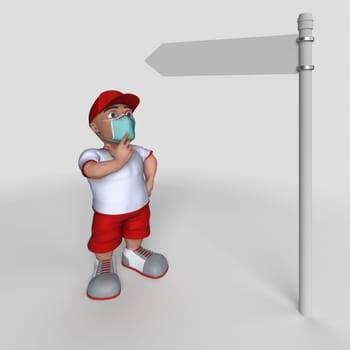 3D Render of Cartoon Sports Character in face mask