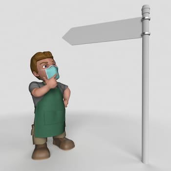 3D Render of Cartoon Shop Keeper Character