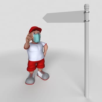 3D Render of Cartoon Sports Character in face mask