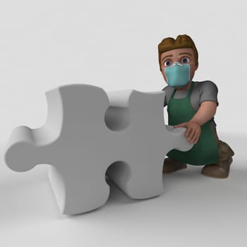 3D Render of Cartoon Shop Keeper Character