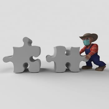 3D Render of Cartoon Farmer Character