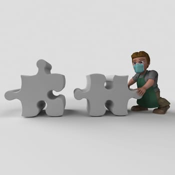 3D Render of Cartoon Shop Keeper Character