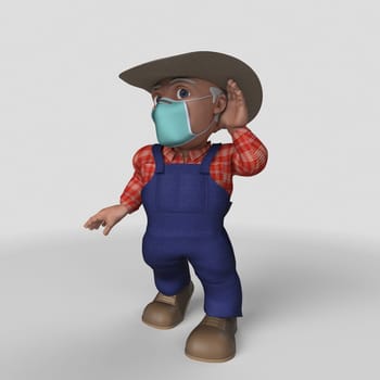 3D Render of Cartoon Farmer Character