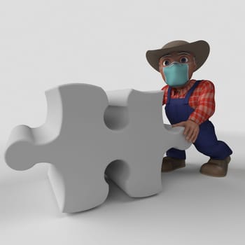 3D Render of Cartoon Farmer Character