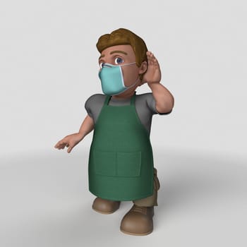 3D Render of Cartoon Shop Keeper Character