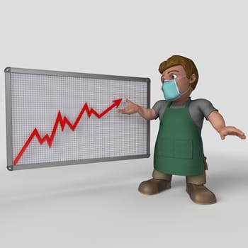 3D Render of Cartoon Shop Keeper Character