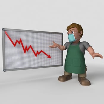3D Render of Cartoon Shop Keeper Character