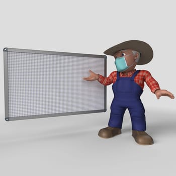 3D Render of Cartoon Farmer Character