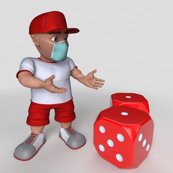 3D Render of Cartoon Sports Character in face mask