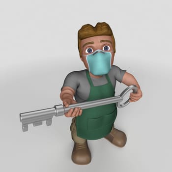 3D Render of Cartoon Shop Keeper Character
