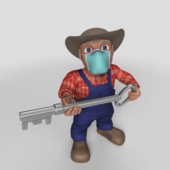 3D Render of Cartoon Farmer Character