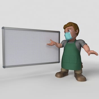 3D Render of Cartoon Shop Keeper Character